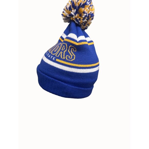 Golden State Warriors Beanie Adidas Hardwood Classics Pom Knit Hat Blue & Yellow - Picture 5 of 6